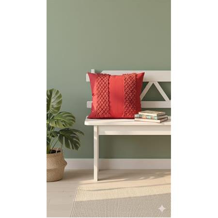 El Yapımı Kırmızı Makrome  Kırlent \ Bohem  Dekor